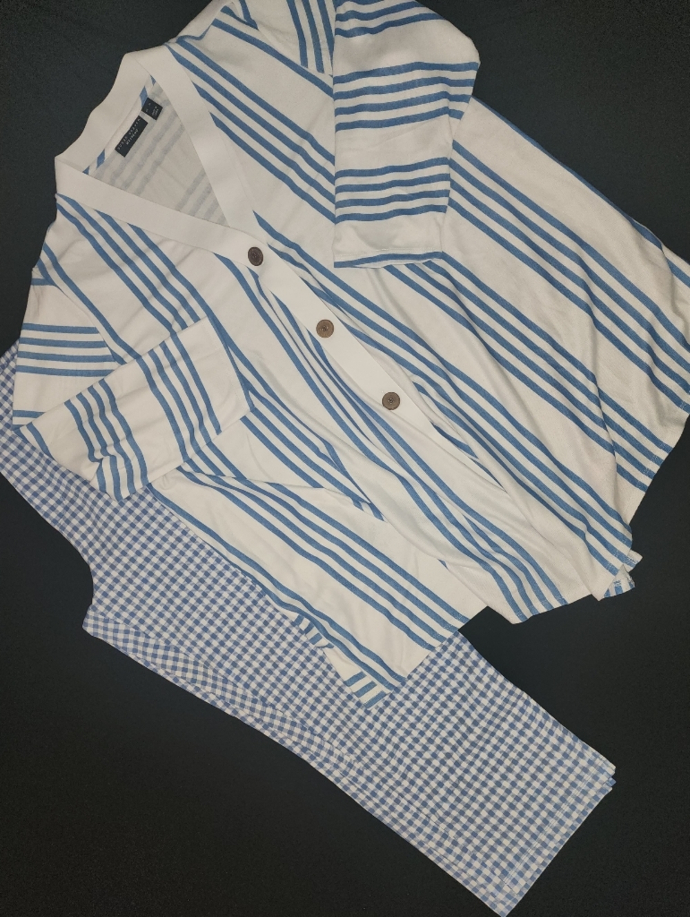 Womans XL Susan Graver MiddBlue and White Striped Tunic Set Plus Sized